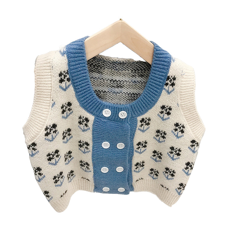 Baby Kid Girls Color-blocking Flower Crochet Vests Waistcoats Wholesale 220214116