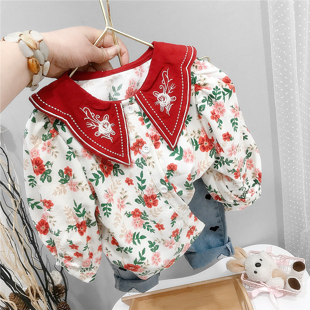 Baby Kid Girls Boys Flower Print Blouses Wholesale 220214133