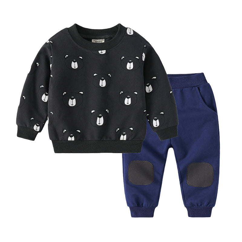 2 Pieces Set Baby Kid Boys Cartoon Print Hoodies Swearshirts And Color-blocking Pants Wholesale 220214737