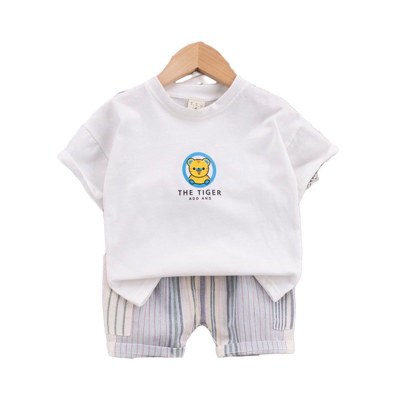 2 Pieces Set Baby Kid Boys Letters Cartoon Print T-Shirts And Striped Pants Wholesale 220216117