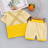Load image into Gallery viewer, 2 Pieces Set Baby Kid Boys Letters Cartoon Print T-Shirts And Striped Shorts Wholesale 220216118
