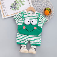 Load image into Gallery viewer, 2 Pieces Set Baby Kid Boys Letters Cartoon Print T-Shirts And Striped Shorts Wholesale 220216118
