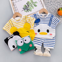 Load image into Gallery viewer, 2 Pieces Set Baby Kid Boys Letters Cartoon Print T-Shirts And Striped Shorts Wholesale 220216118
