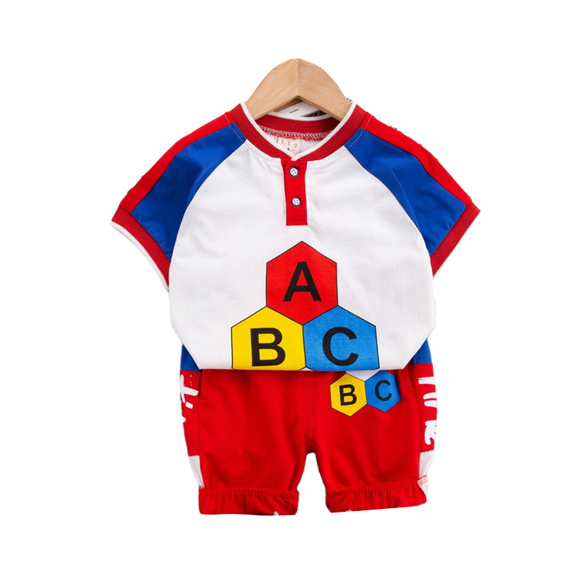 2 Pieces Set Baby Kid Boys Letters Color-blocking T-Shirts And Pants Wholesale 220216120