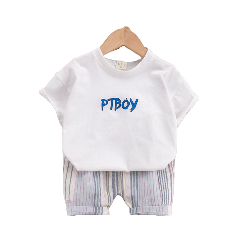 2 Pieces Set Baby Kid Boys Letters T-Shirts And Striped Pants Wholesale 220216121
