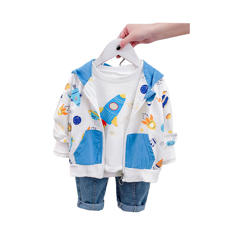 3 Pieces Set Baby Kid Unisex Print Tops And Star Jackets Outwears And Solid Color Jeans Wholesale 220216285