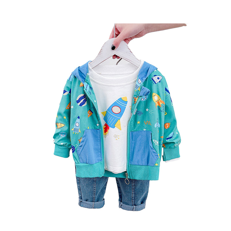 3 Pieces Set Baby Kid Unisex Print Tops And Star Jackets Outwears And Solid Color Jeans Wholesale 220216285