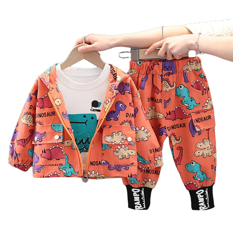 3 Pieces Set Baby Kid Unisex Letters Dinosaur Print Jackets Outwears Tops And Pants Wholesale 220216293