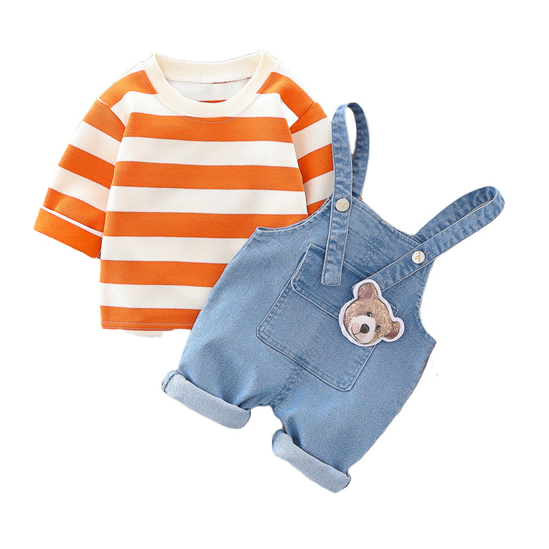 2 Pieces Set Baby Kid Unisex Striped Print Tops And Solid Color Jeans Wholesale 220216348