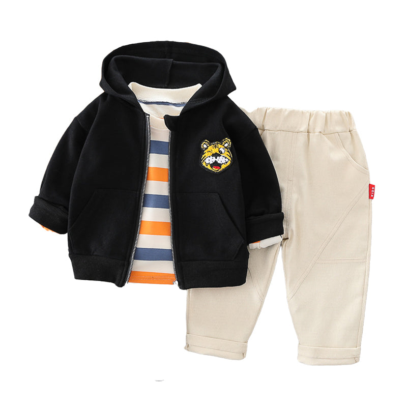 3 Pieces Set Baby Kid Boys Letters Animals Print Jackets&Outwears Striped Tops And Solid Color Pants Wholesale 220216349