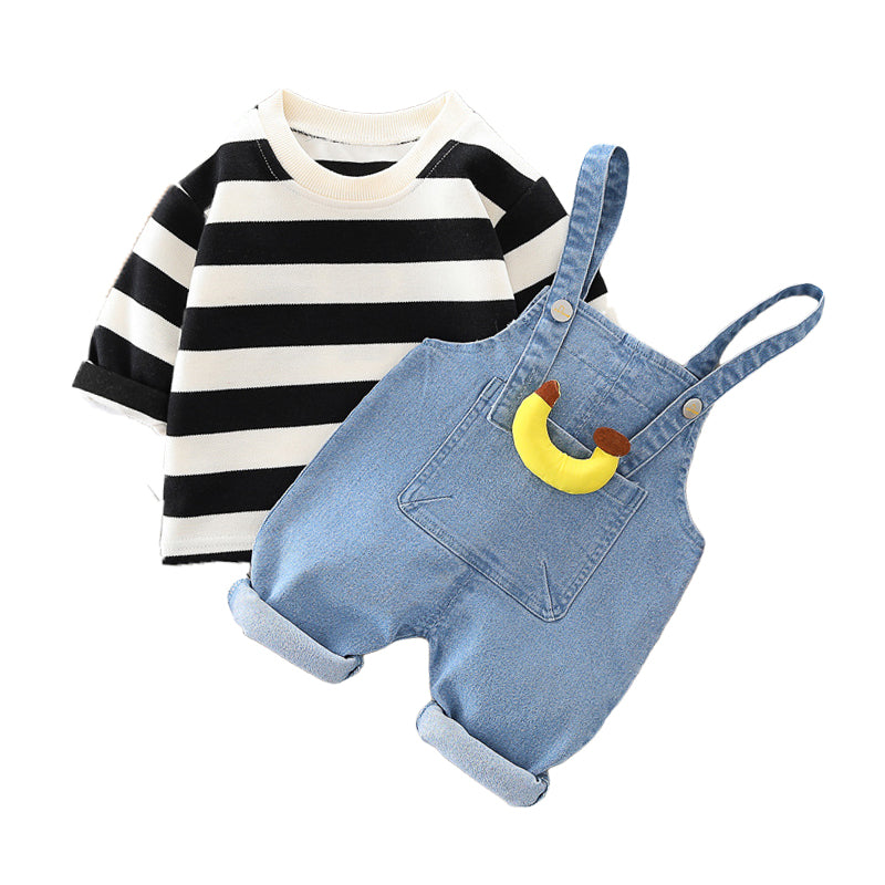 2 Pieces Set Baby Kid Unisex Striped Print Tops And Solid Color Jeans Wholesale 220216350