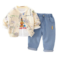 Load image into Gallery viewer, 3 Pieces Set Baby Kid Boys Letters Cartoon Print Jackets&amp;Outwears Tops And Solid Color Jeans Wholesale 220216352
