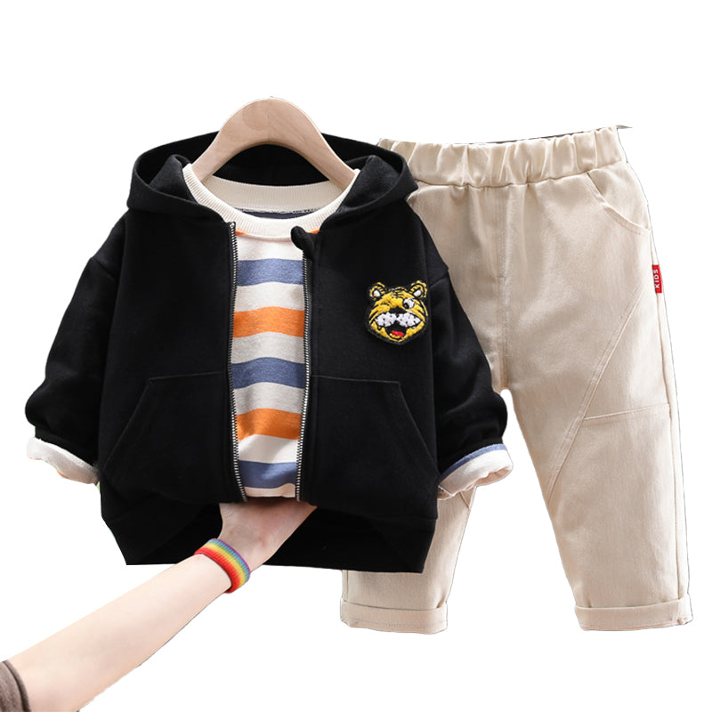 3 Pieces Set Baby Kid Boys Color-blocking Tops Letters Animals Jackets Outwears And Solid Color Pants Wholesale 220216390