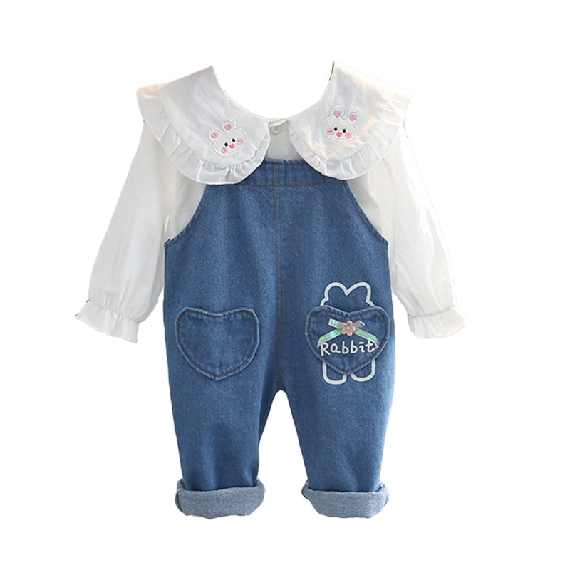 2 Pieces Set Baby Kid Girls Cartoon Embroidered Blouses And Letters Bow Jeans Wholesale 220216433