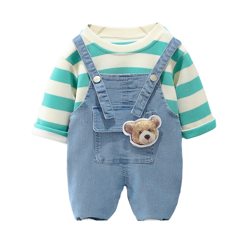 2 Pieces Set Baby Kid Unisex Striped Print Tops And Solid Color Jeans Wholesale 220216436