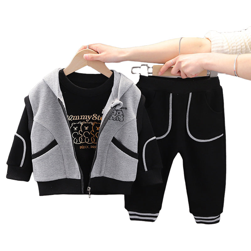3 Pieces Set Baby Kid Unisex Solid Color Vests Waistcoats Cartoon Hoodies Swearshirts And Pants Wholesale 220216443