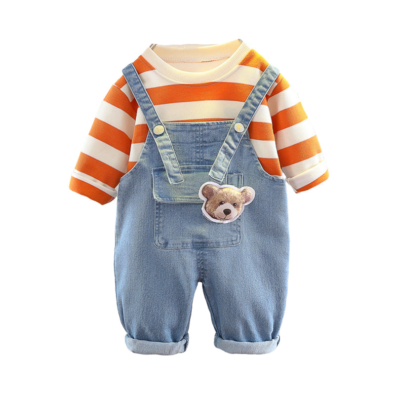 2 Pieces Set Baby Kid Unisex Striped Hoodies Swearshirts And Cartoon Jumpsuits Wholesale 220216445