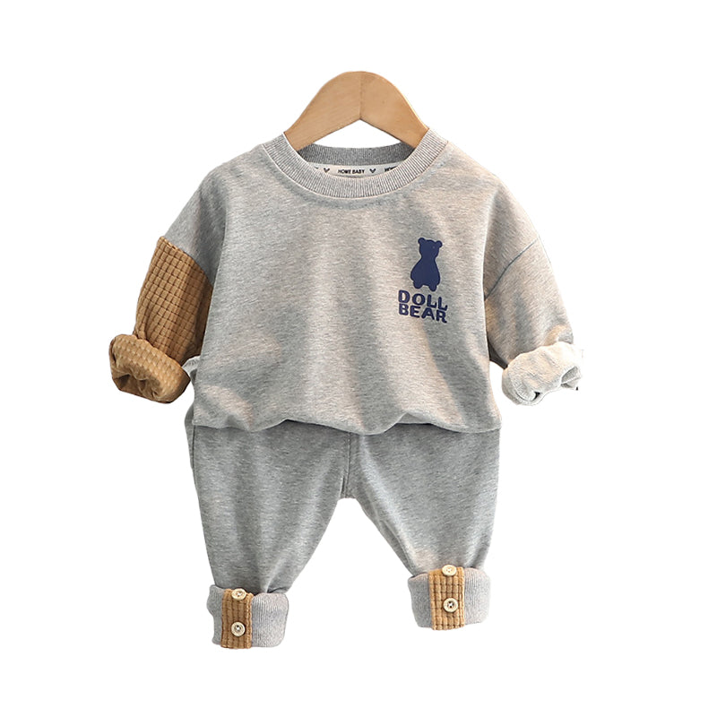 2 Pieces Set Baby Kid Boys Animals Cartoon Hoodies Swearshirts And Solid Color Pants Wholesale 220216495