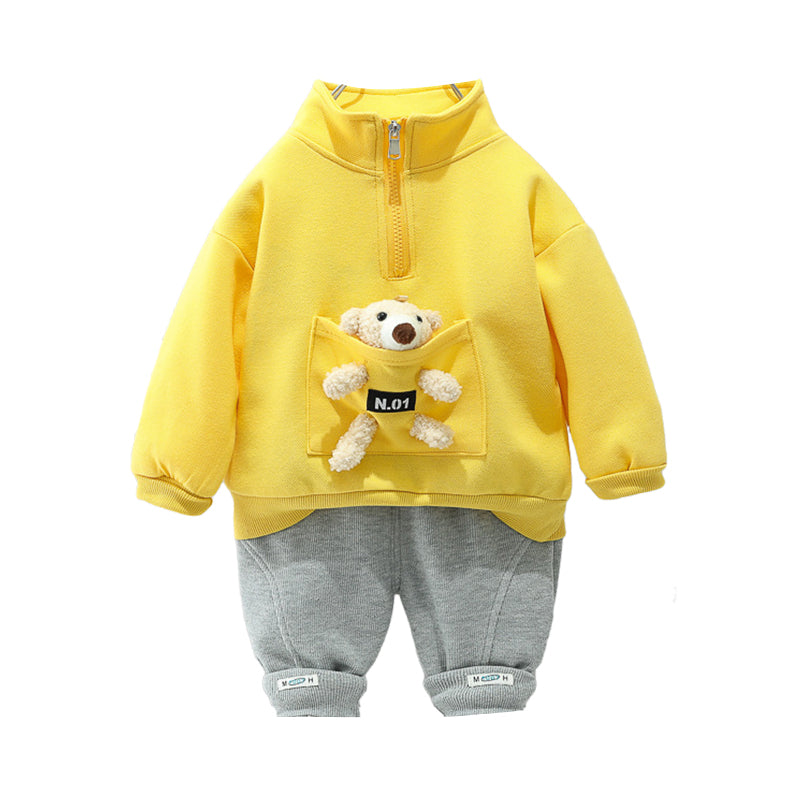 2 Pieces Set Baby Kid Boys Letters Animals Tops And Solid Color Pants Wholesale 220216523