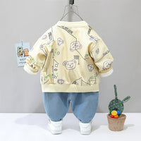 Load image into Gallery viewer, 3 Pieces Set Baby Kid Boys Letters And Cartoon Print Tops Jackets Outwears And Solid Color Pants Wholesale 220216525

