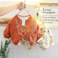 Load image into Gallery viewer, 3 Pieces Set Baby Kid Boys Letters And Cartoon Print Tops Jackets Outwears And Solid Color Pants Wholesale 220216525
