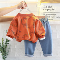 Load image into Gallery viewer, 3 Pieces Set Baby Kid Boys Letters And Cartoon Print Tops Jackets Outwears And Solid Color Pants Wholesale 220216525

