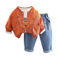 Load image into Gallery viewer, 3 Pieces Set Baby Kid Boys Animals Cartoon Print Tops Letters Jackets Outwears And Solid Color Pants Wholesale 220216527

