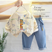 Load image into Gallery viewer, 3 Pieces Set Baby Kid Boys Animals Cartoon Print Tops Letters Jackets Outwears And Solid Color Pants Wholesale 220216527
