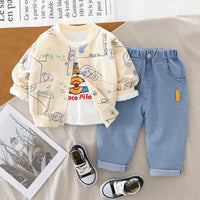 Load image into Gallery viewer, 3 Pieces Set Baby Kid Boys Animals Cartoon Print Tops Letters Jackets Outwears And Solid Color Pants Wholesale 220216527
