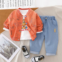 Load image into Gallery viewer, 3 Pieces Set Baby Kid Boys Animals Cartoon Print Tops Letters Jackets Outwears And Solid Color Pants Wholesale 220216527
