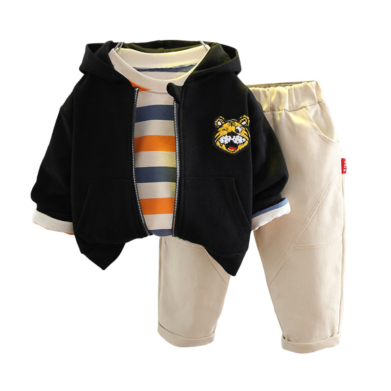 3 Pieces Set Baby Kid Boys Striped Tops And Animals Embroidered Jackets Outwears And Solid Color Pants Wholesale 220216531