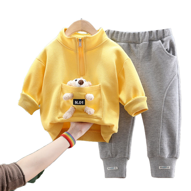 2 Pieces Set Baby Kid Unisex Letters Cartoon Tops And Solid Color Pants Wholesale 220216554