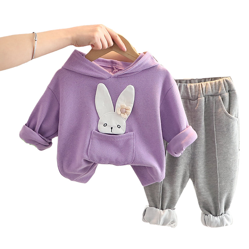 2 Pieces Set Baby Kid Girls Flower Animals Hoodies Swearshirts And Solid Color Pants Wholesale 220216561