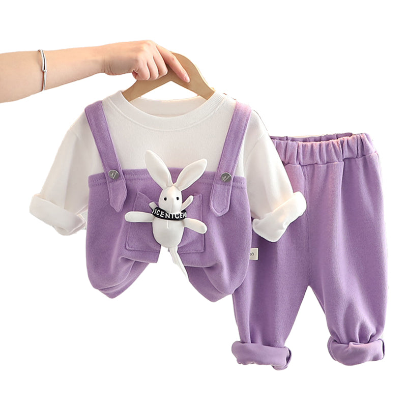 2 Pieces Set Baby Kid Girls Color-blocking Cartoon Tops And Solid Color Pants Wholesale 220216562