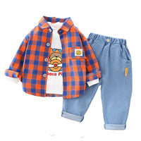 Load image into Gallery viewer, 3 Pieces Set Baby Kid Boys Checked Expression Shirts Letters Cartoon Tops And Jeans Wholesale 220216604
