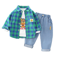 Load image into Gallery viewer, 3 Pieces Set Baby Kid Boys Checked Expression Shirts Letters Cartoon Tops And Jeans Wholesale 220216604
