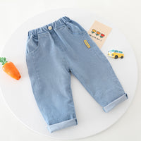 Load image into Gallery viewer, 3 Pieces Set Baby Kid Boys Checked Expression Shirts Letters Cartoon Tops And Jeans Wholesale 220216604
