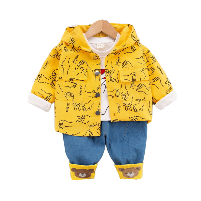 3 Pieces Set Baby Kid Boys Love heart Print Tops And Letters Jackets Outwears And Cartoon Pants Wholesale 220216619