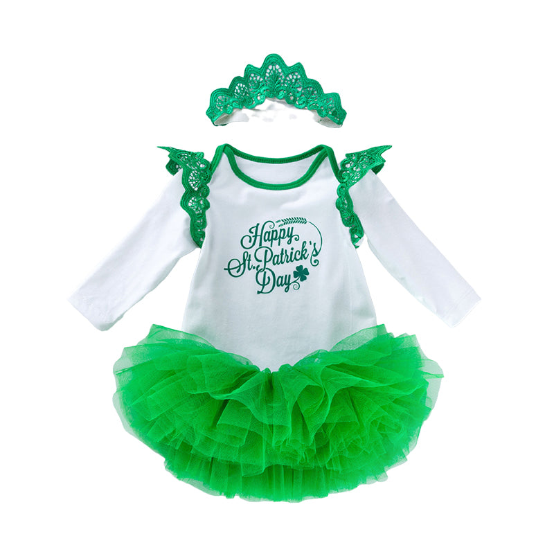 Baby Girls Letters Lace St Patrick's Day Rompers Wholesale 22021827