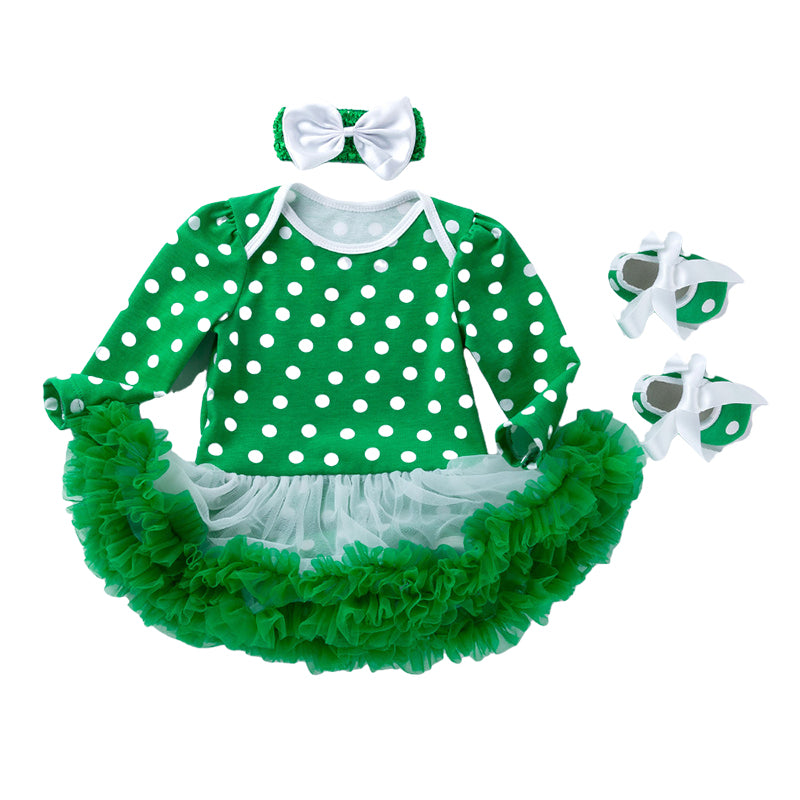 Baby Girls Polka dots Bow Lace St Patrick's Day Dresses Wholesale 22021832