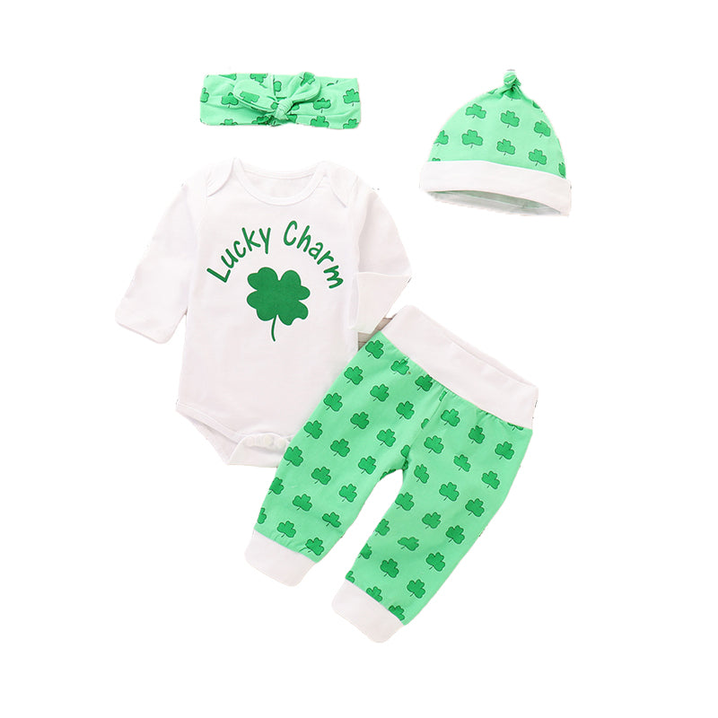2 Pieces Set Baby Kid Unisex St Patrick's Day Letters Print Rompers And Pants Wholesale 22021834