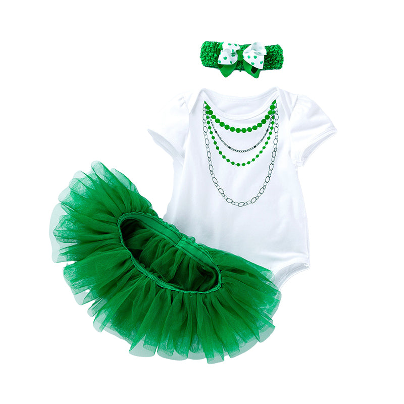 2 Pieces Set Baby Girls St Patrick's Day Bow Print Rompers And Lace Skirts Wholesale 22021841