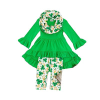 Load image into Gallery viewer, 2 Pieces Set Baby Kid Girls St Patrick&#39;s Day Solid Color Print Dresses And Plant Pants Baby Bibs Wholesale 22021846
