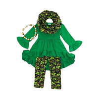 Load image into Gallery viewer, 2 Pieces Set Baby Kid Girls St Patrick&#39;s Day Solid Color Print Dresses And Plant Pants Baby Bibs Wholesale 22021846
