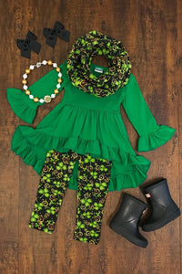 Load image into Gallery viewer, 2 Pieces Set Baby Kid Girls St Patrick&#39;s Day Solid Color Print Dresses And Plant Pants Baby Bibs Wholesale 22021846
