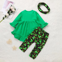 Load image into Gallery viewer, 2 Pieces Set Baby Kid Girls St Patrick&#39;s Day Solid Color Print Dresses And Plant Pants Baby Bibs Wholesale 22021846
