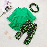 Load image into Gallery viewer, 2 Pieces Set Baby Kid Girls St Patrick&#39;s Day Solid Color Print Dresses And Plant Pants Baby Bibs Wholesale 22021846
