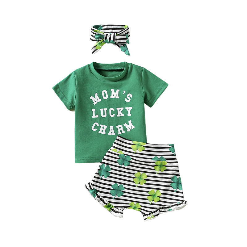 2 Pieces Set Baby Unisex St Patrick's Day Solid Color T-Shirts And Striped Shorts Wholesale 22021872