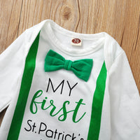 Load image into Gallery viewer, 3 Pieces Set Baby Unisex St Patrick&#39;s Day Letters Color-blocking Bow Rompers And Flower Print Pants And Solid Color Hats Wholesale 22021879
