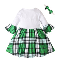 Load image into Gallery viewer, Baby Kid Girls Letters Color-blocking Flower Checked Bow Print St Patrick&#39;s Day Dresses Wholesale 22021881
